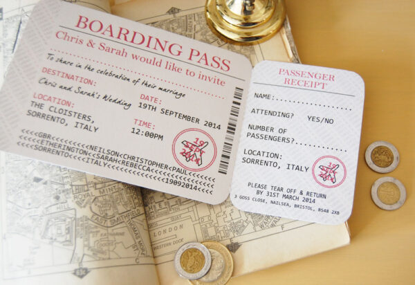 Boarding Pass Destination Wedding Invitation Globe