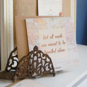 travel wedding invitation Indiana front with envelope close up world map travel inspired