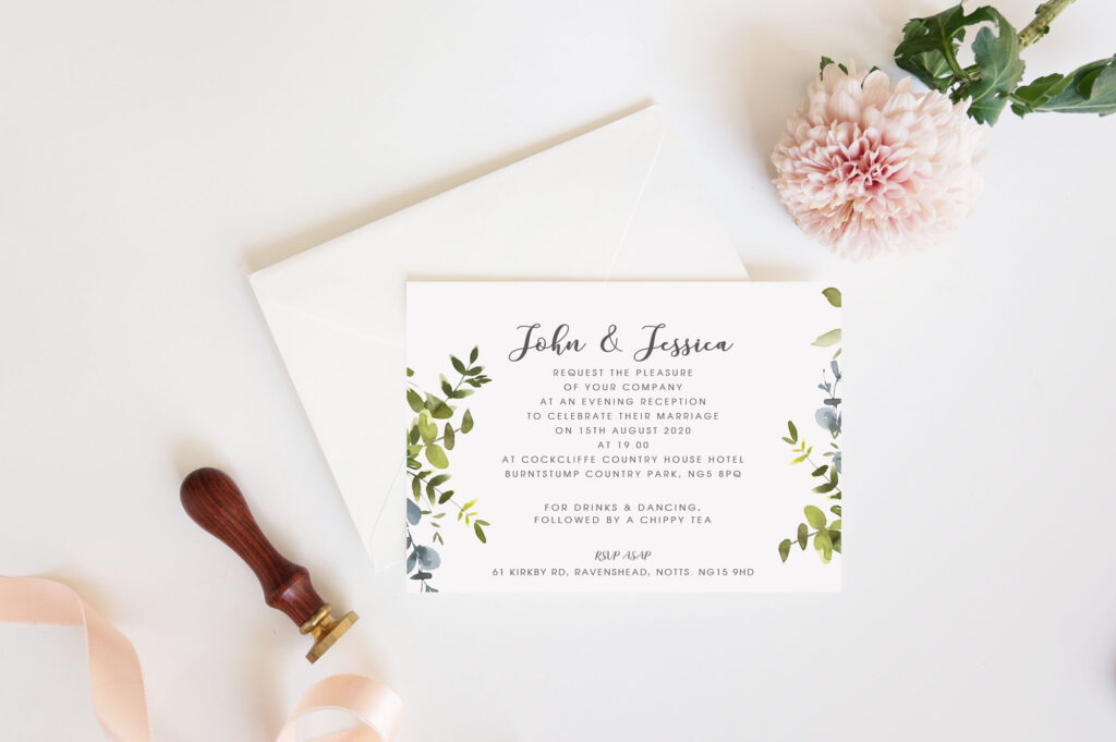Elora Eucalyptus Garland Evening Invitation |Wedding Reception Flat Card - Image 4