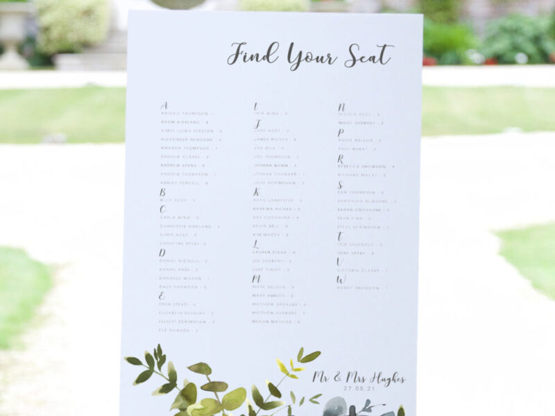 Eucalyptus wedding seating plan