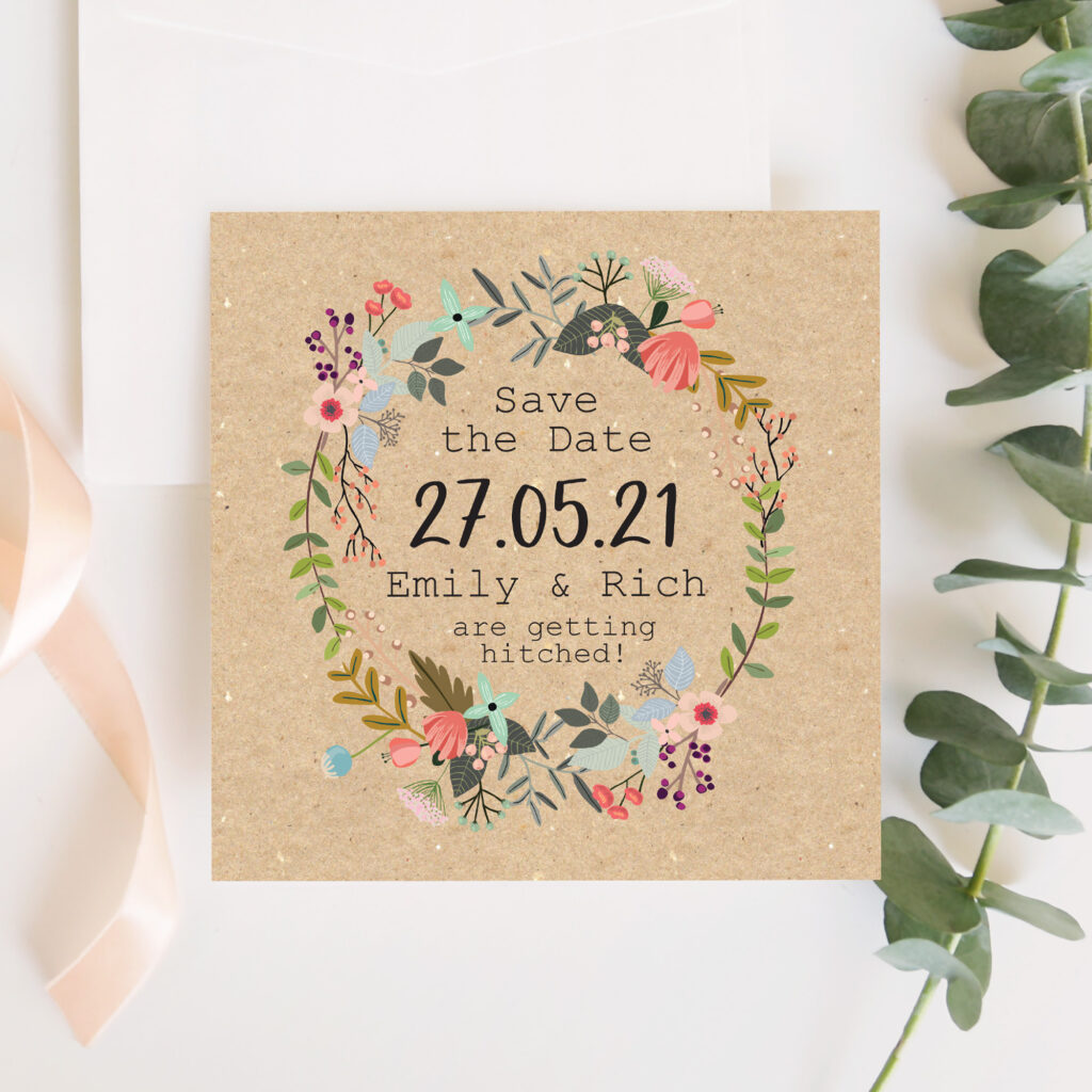 Save The Date Cards Rustic Pastel Flowers Pack of 10 