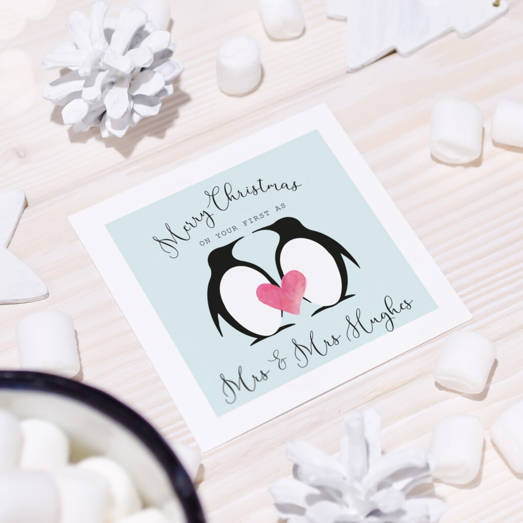 Personalised Penguin Couple Christmas Card - Image 2