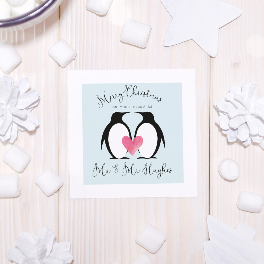 Personalised Penguin Couple Christmas Card