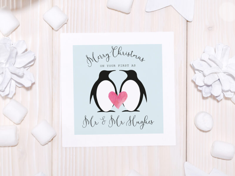 Personalised Penguin Couple Christmas Card
