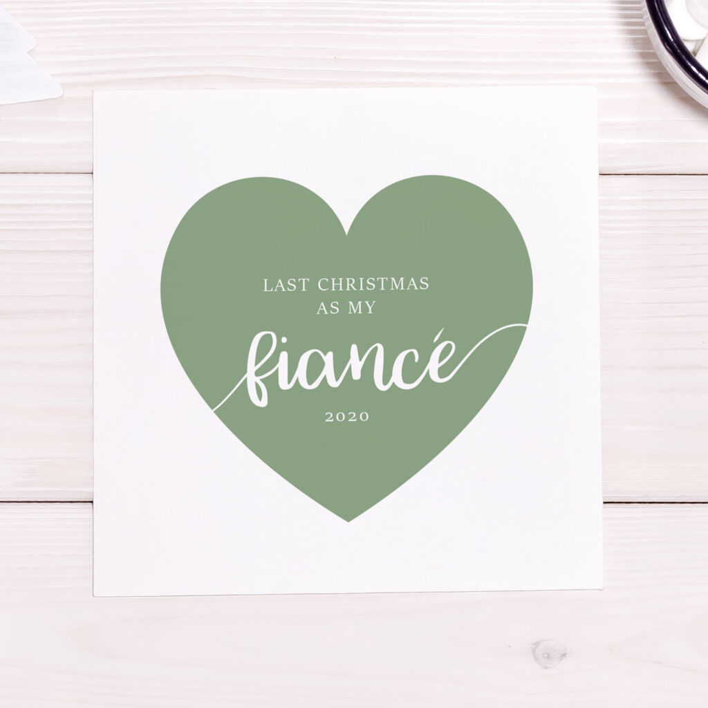 sage green fiance christmas card