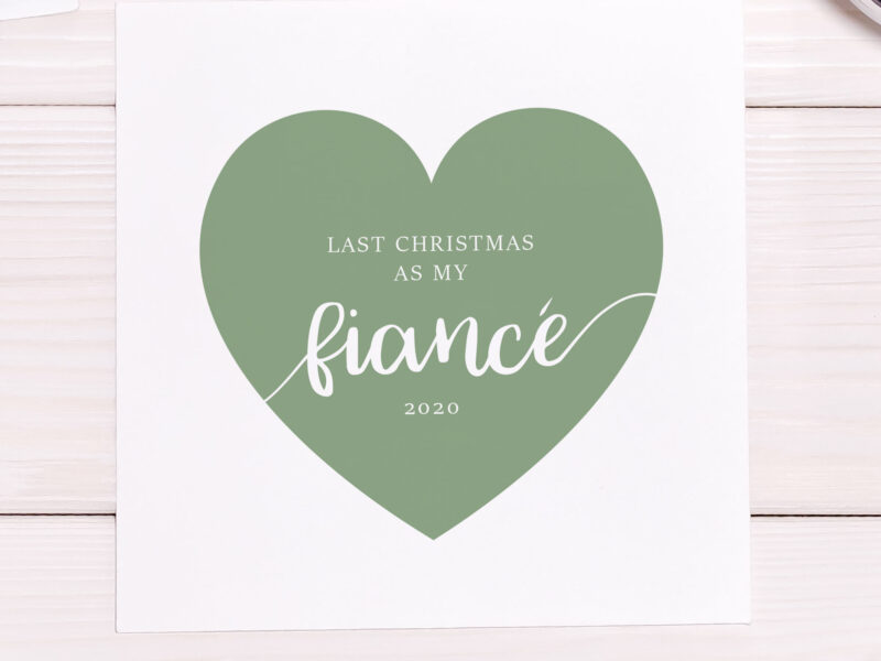 sage green fiance christmas card