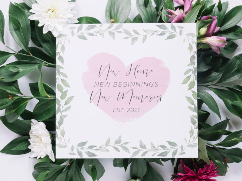 New Home Card - Heart & Leaf Design