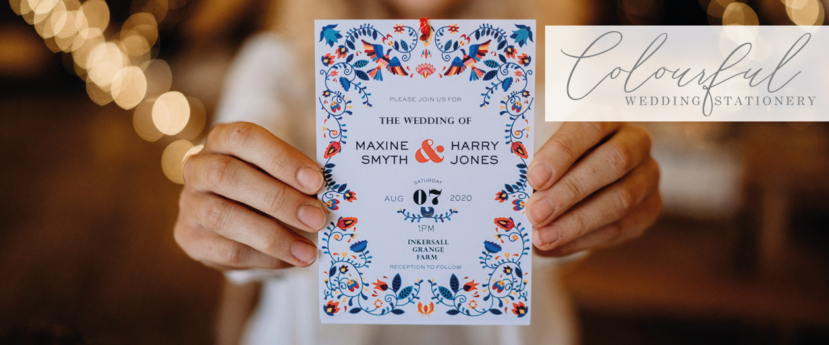 Colourful bold wedding inviations to suit your alternative wedding.