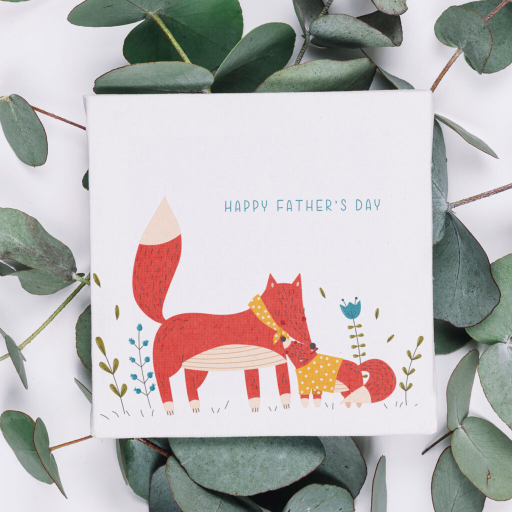 daddy fox and baby fox cub fathers day card personalised customise custom greetings card for dad