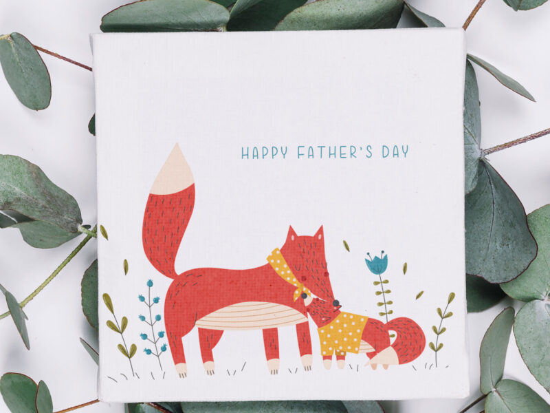 daddy fox and baby fox cub fathers day card personalised customise custom greetings card for dad