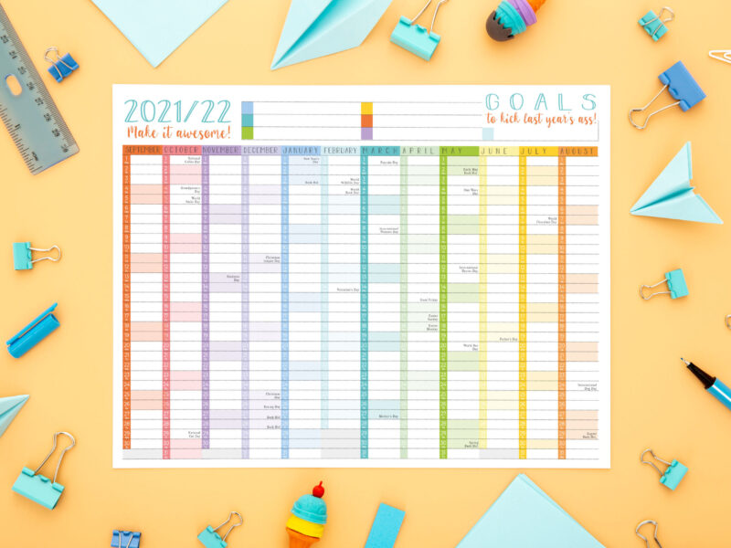 Rainbow Wall Calendar Planner - Academic Year