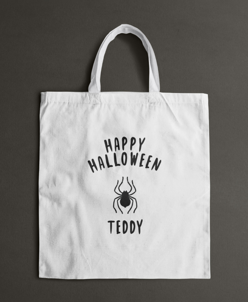 eco friendly halloween bag personalisedHalloween trick or treat personalised bag spider teddy