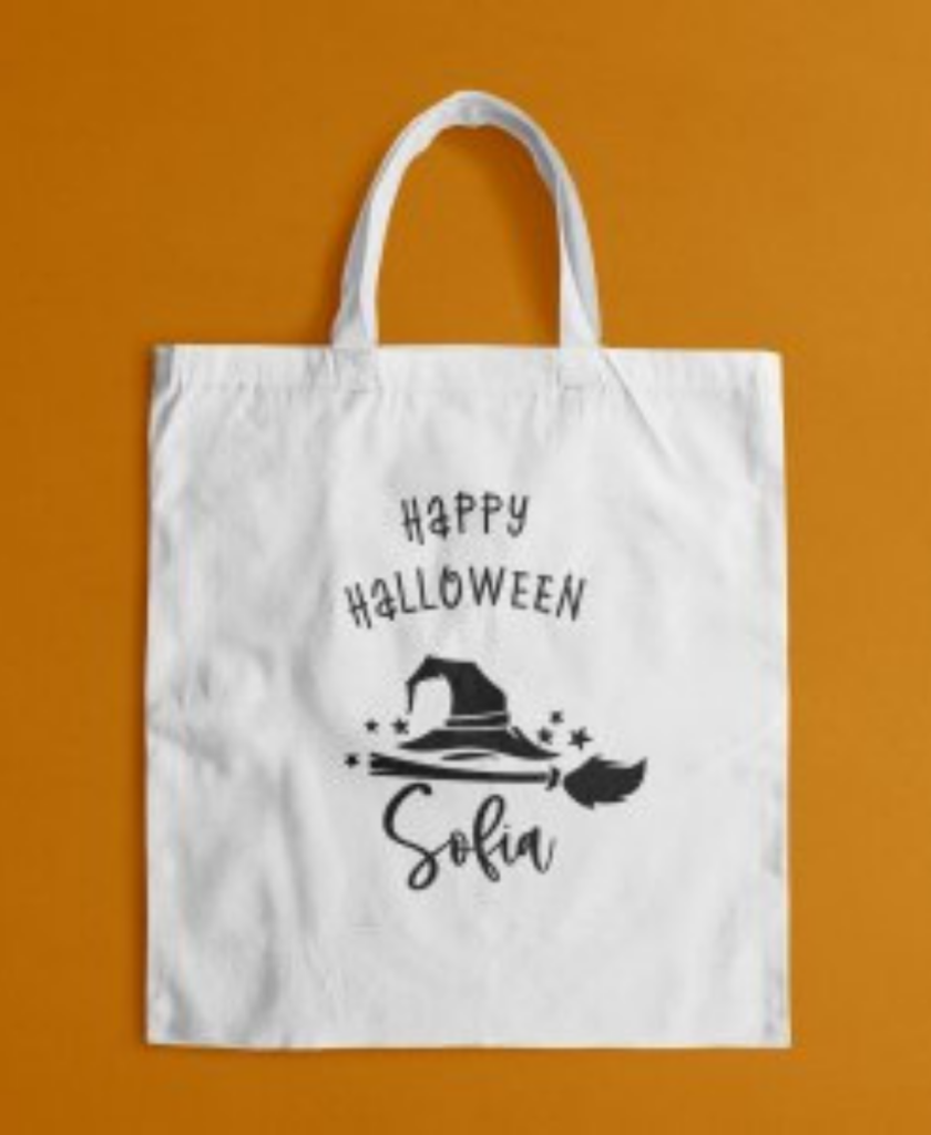 eco friendly halloween bag personalised happy halloween trick or treat treat bag sweets, personalised, witch