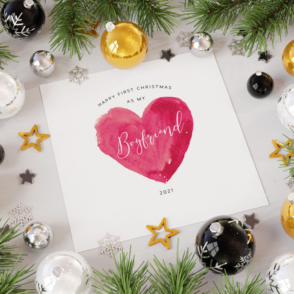 first or last Christmas as partner , boyfriend, girlfriend, fiance, christmas greeting card, personalised, custom card