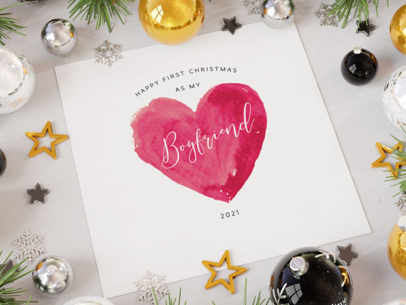 first or last Christmas as partner , boyfriend, girlfriend, fiance, christmas greeting card, personalised, custom card