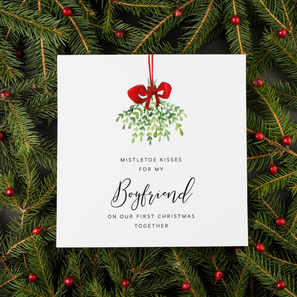 Personalised Christmas Card for Wife, Husband or Fiance - Mistletoe Kisses - Image 2
