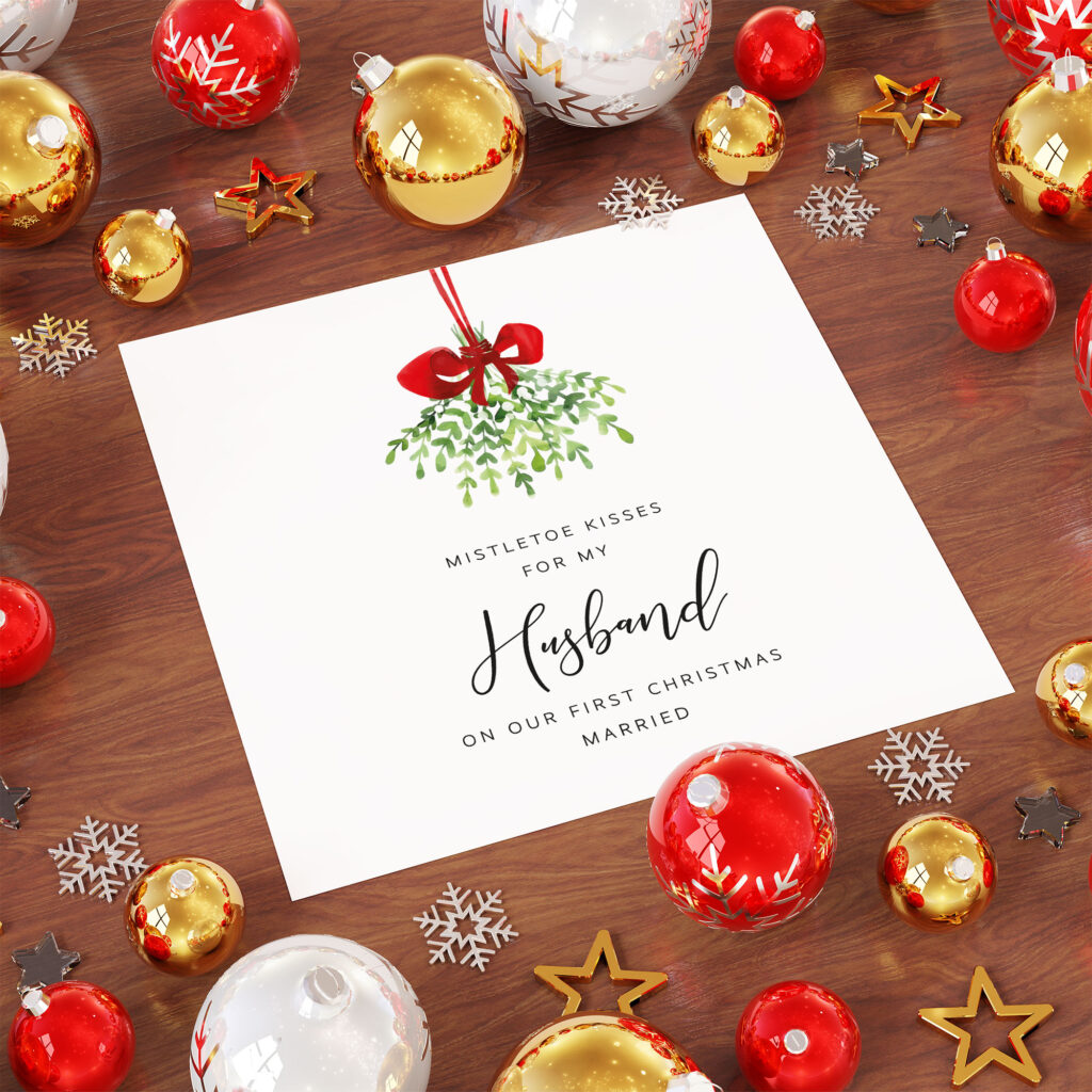 Personalised Christmas Card for Wife, Husband or Fiance - Mistletoe Kisses - Image 4