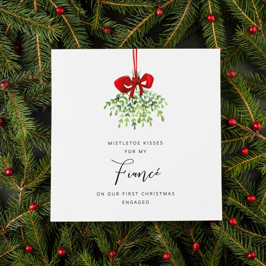 personlised christmas card custom customised mistletoe kisses loved one greetings card