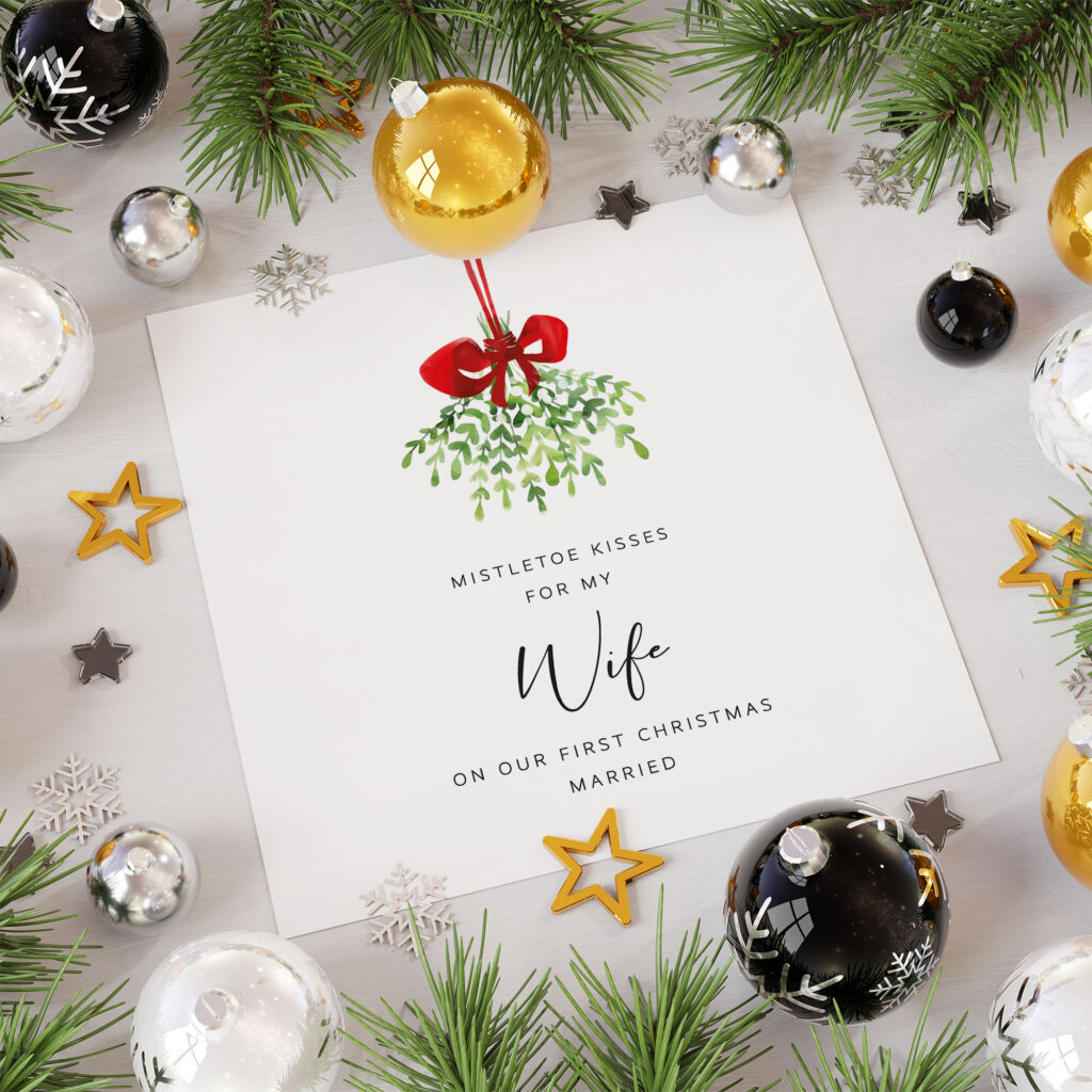 Personalised Christmas Card for Wife, Husband or Fiance - Mistletoe Kisses - Image 6