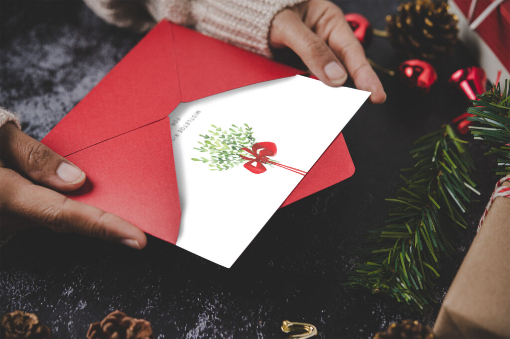 Personalised Christmas Card for Wife, Husband or Fiance - Mistletoe Kisses - Image 7