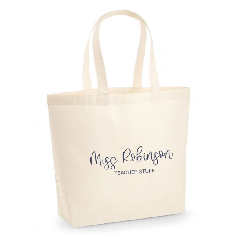cotton tote bag with name printed on front