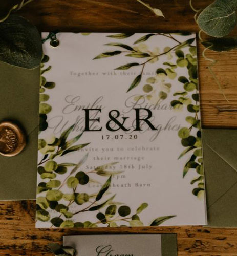 leafy green wedding invitation