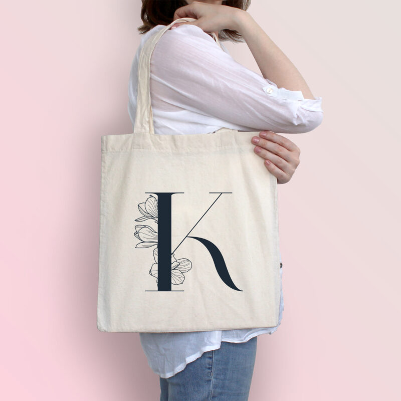 Personalised Tote Bag with Floral Initials with Shoulder Straps - Image 3