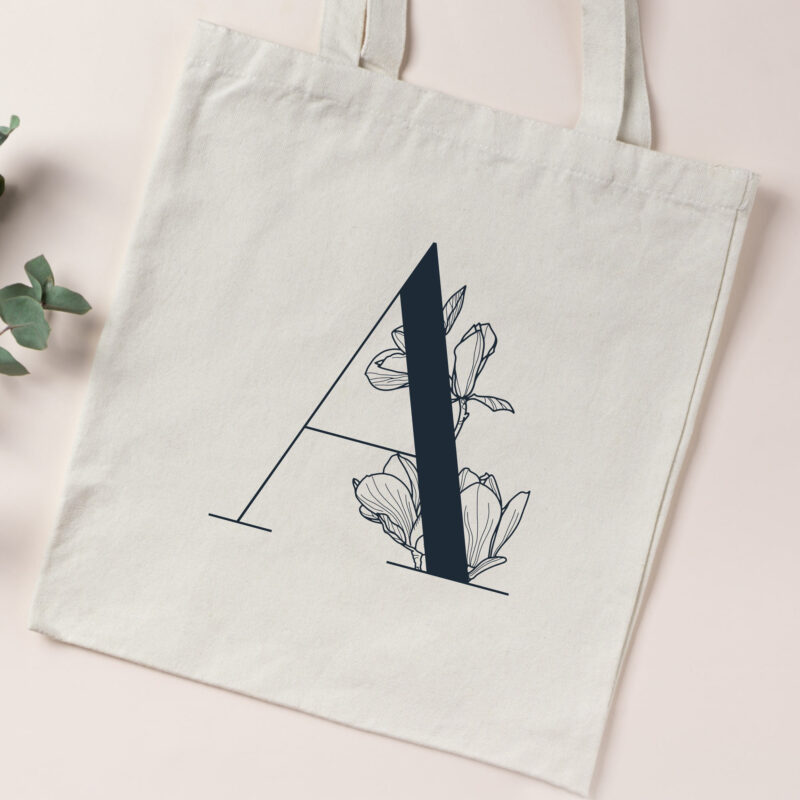 Personalised Tote Bag with Floral Initials with Shoulder Straps - Image 4