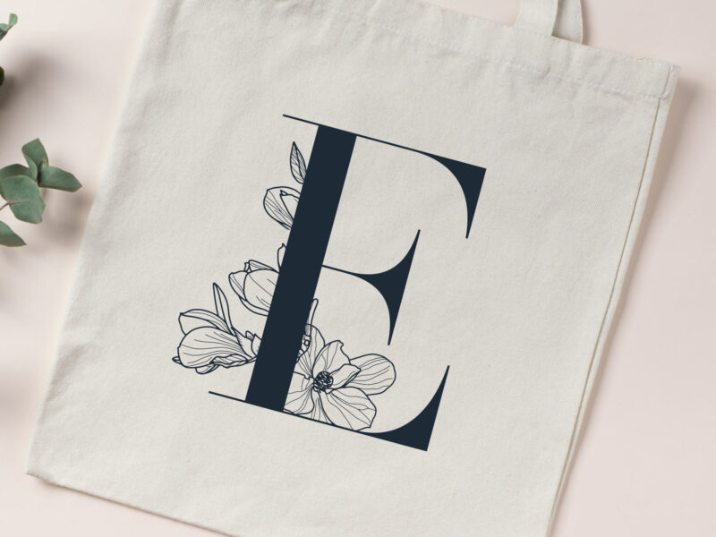 Personalised Tote Bag with Floral Initials with Shoulder Straps