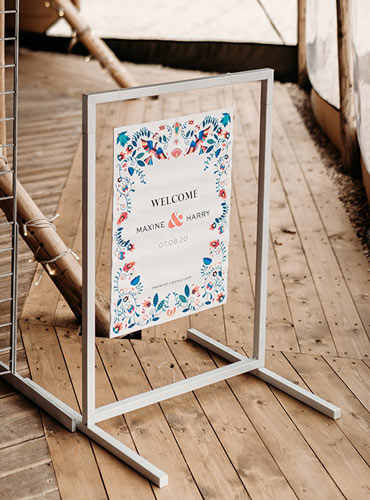 colourful romany wedding welcome sign